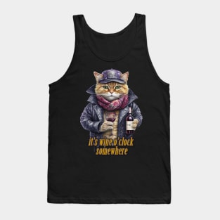 it's wine o'clock somewhere Cat wearing a jacket Tank Top